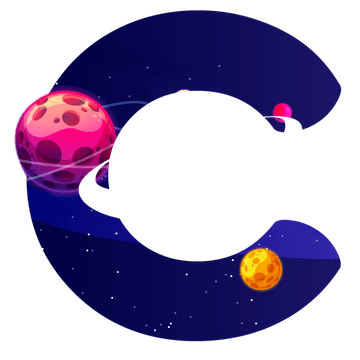 Logotipo de Copyworld con planetas en el espacio